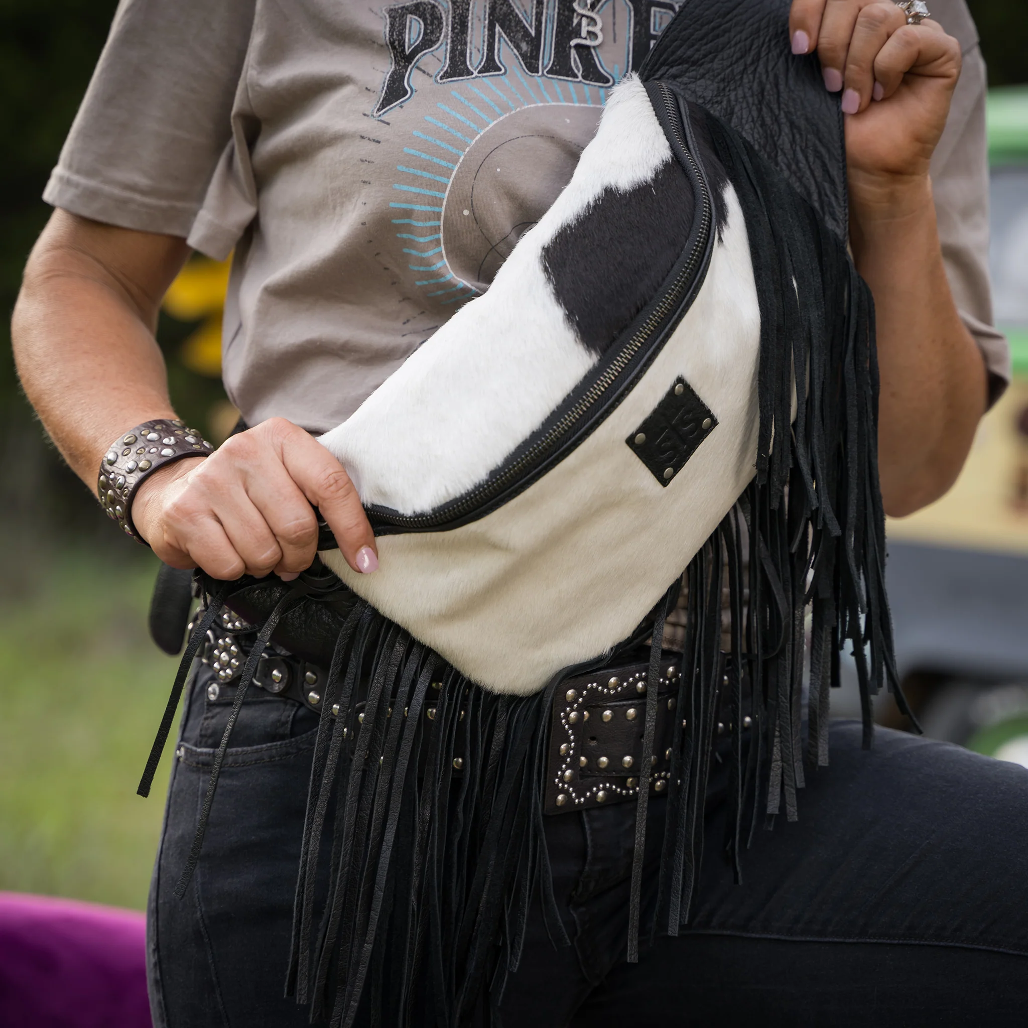 Indie Cowhide Hildy Belt Bag - Black - Image 6